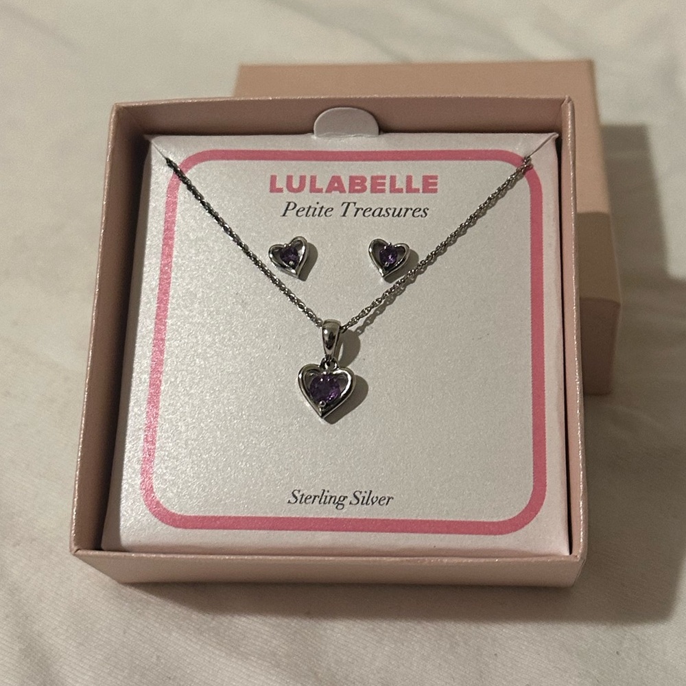 LULABELLE Girls' Petite Sterling Silver Heart Stud Earrings & Necklace Set